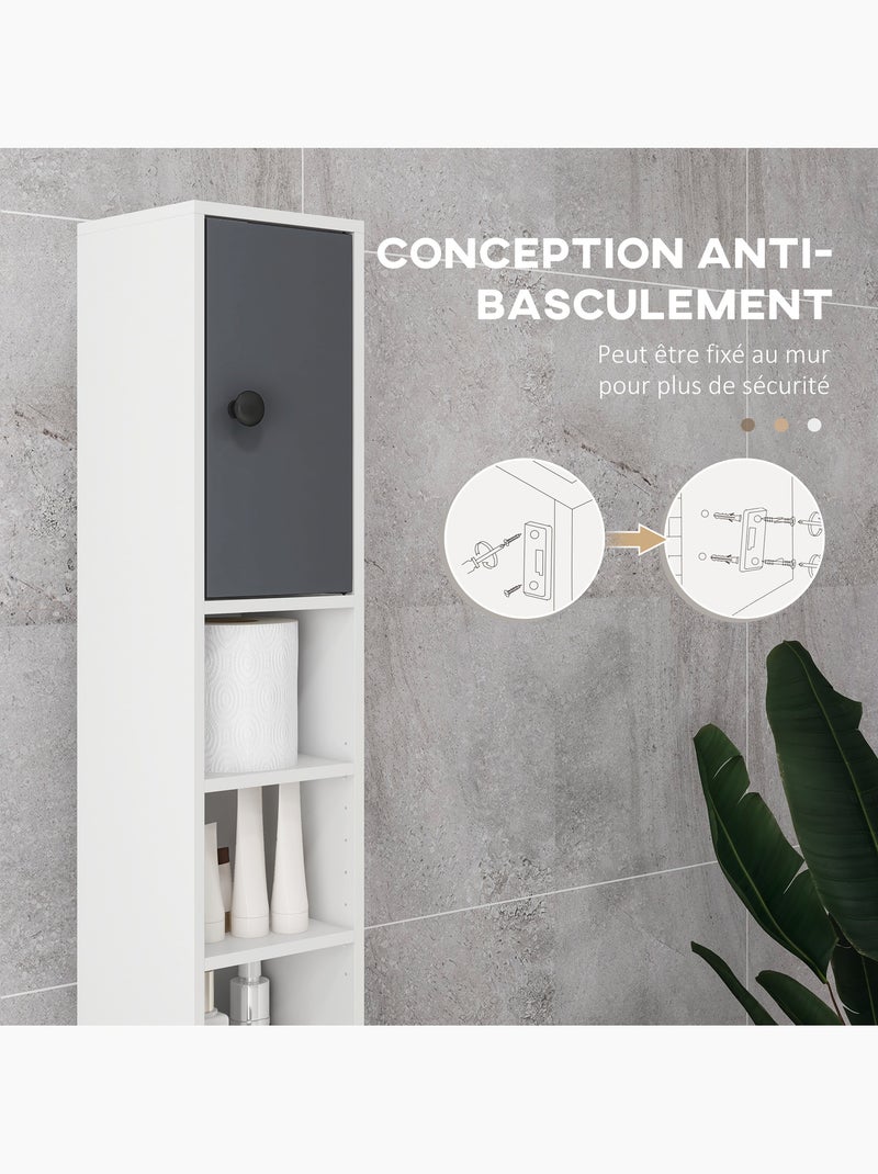 Meuble colonne salle de bain 2 portes 2 étagères 4 niches tiroir Gris - Kiabi
