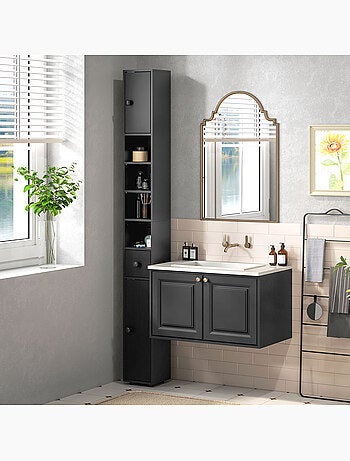 Meuble colonne salle de bain 2 portes 2 étagères 4 niches tiroir