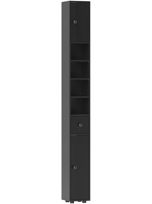 Meuble colonne salle de bain 2 portes 2 étagères 4 niches tiroir - Kiabi