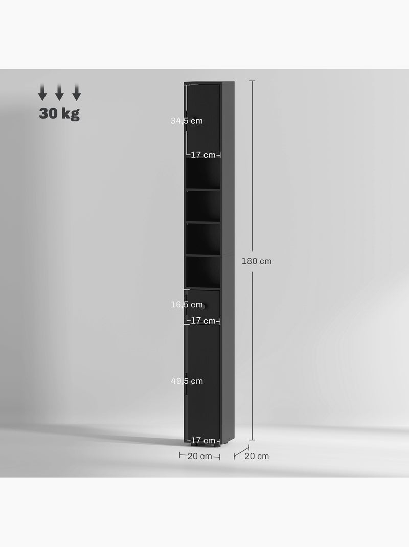 Meuble colonne salle de bain 2 portes 2 étagères 4 niches tiroir Noir - Kiabi