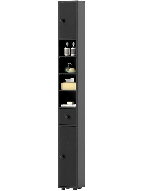 Meuble colonne salle de bain 2 portes 2 étagères 4 niches tiroir - Kiabi