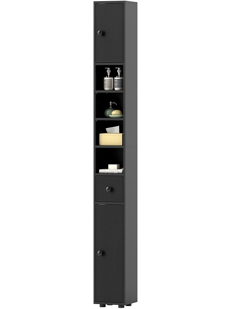 Meuble colonne salle de bain 2 portes 2 étagères 4 niches tiroir Noir - Kiabi