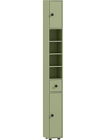Meuble colonne salle de bain 2 portes 2 étagères 4 niches tiroir