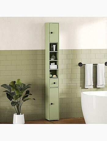 Meuble colonne salle de bain 2 portes 2 étagères 4 niches tiroir