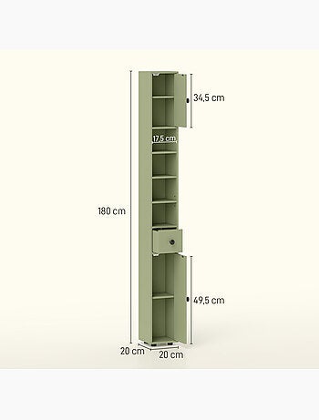 Meuble colonne salle de bain 2 portes 2 étagères 4 niches tiroir