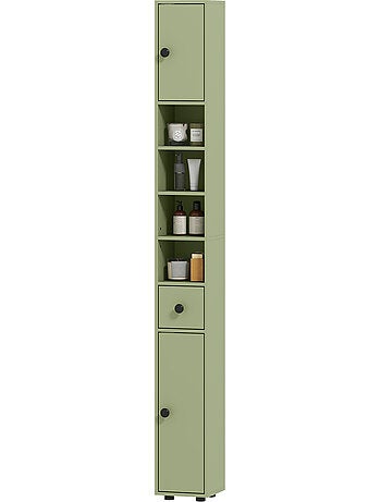 Meuble colonne salle de bain 2 portes 2 étagères 4 niches tiroir