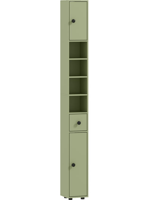 Meuble colonne salle de bain 2 portes 2 étagères 4 niches tiroir - Kiabi