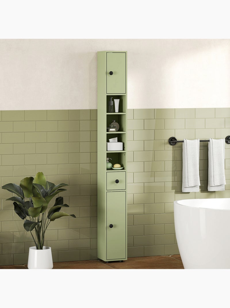 Meuble colonne salle de bain 2 portes 2 étagères 4 niches tiroir Vert - Kiabi