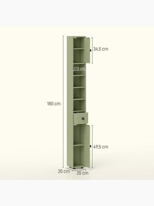 Meuble colonne salle de bain 2 portes 2 étagères 4 niches tiroir - Kiabi