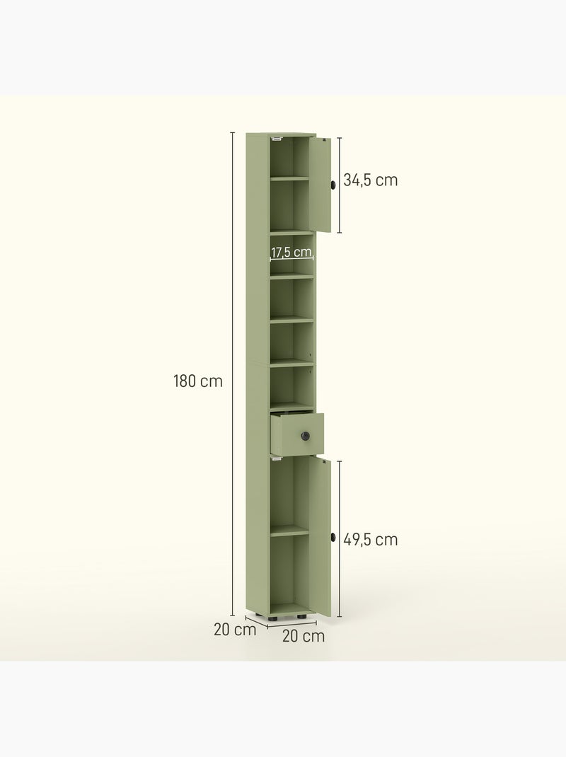 Meuble colonne salle de bain 2 portes 2 étagères 4 niches tiroir Vert - Kiabi