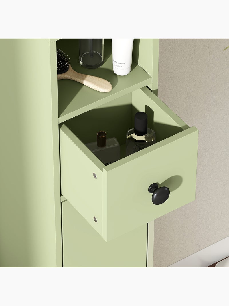 Meuble colonne salle de bain 2 portes 2 étagères 4 niches tiroir Vert - Kiabi