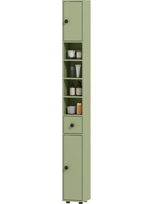 Meuble colonne salle de bain 2 portes 2 étagères 4 niches tiroir - Kiabi