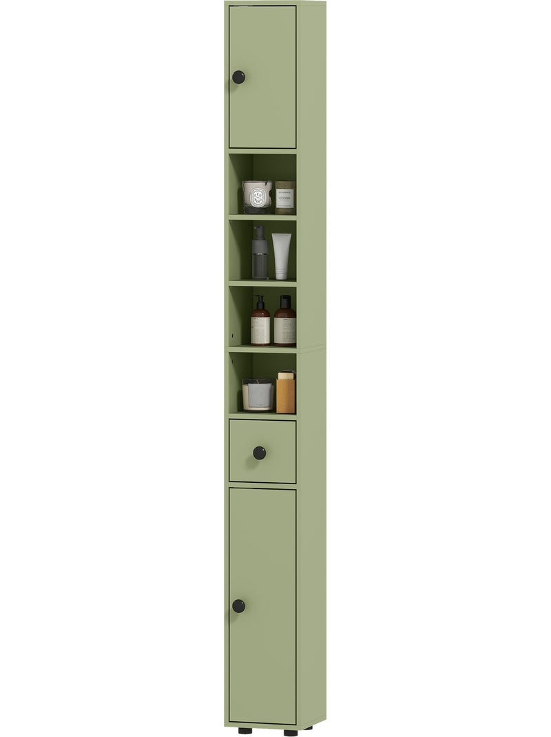 Meuble colonne salle de bain 2 portes 2 étagères 4 niches tiroir Vert - Kiabi
