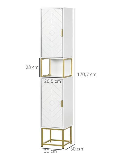 Meuble colonne salle de bain 2 portes 2 étagères niche doré blanc - Kiabi
