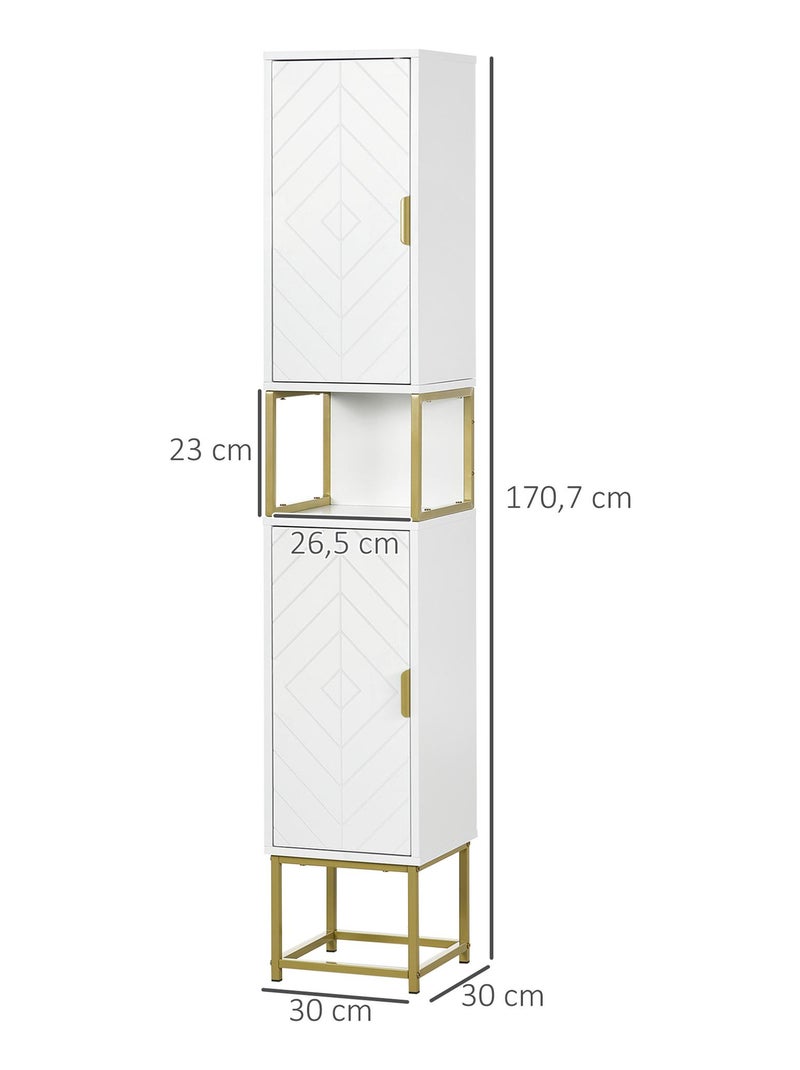 Meuble colonne salle de bain 2 portes 2 étagères niche doré blanc Blanc - Kiabi
