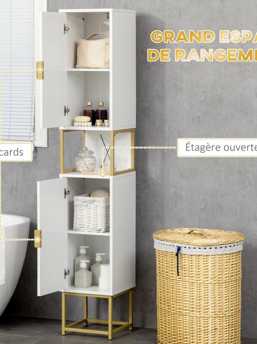 Meuble colonne salle de bain 2 portes 2 étagères niche doré blanc - Kiabi