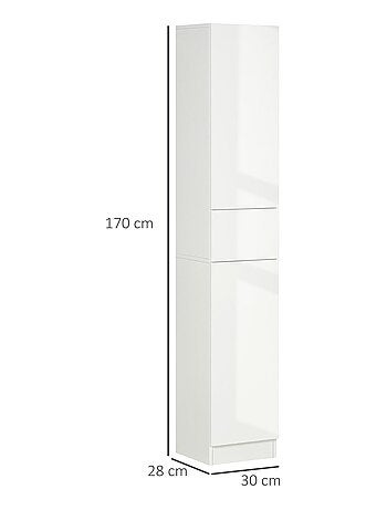 Meuble colonne salle de bain 2 portes 3 étagères tiroir façade blanc laqué