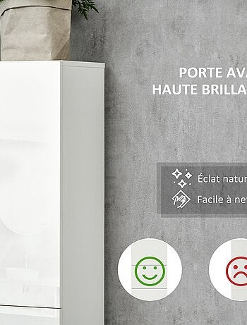 Meuble colonne salle de bain 2 portes 3 étagères tiroir façade blanc laqué