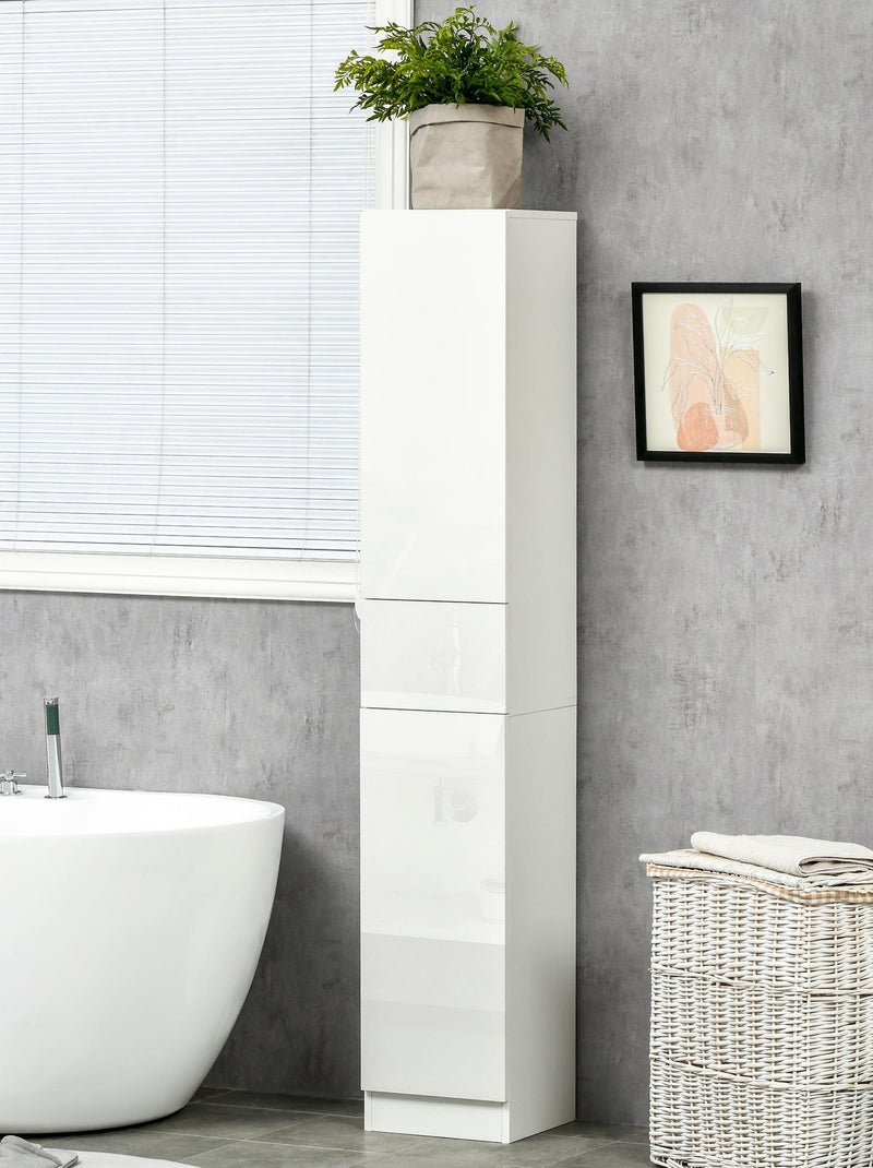 Meuble colonne salle de bain 2 portes 3 étagères tiroir façade blanc laqué Blanc - Kiabi