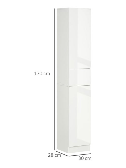 Meuble colonne salle de bain 2 portes 3 étagères tiroir façade blanc laqué - Kiabi Meuble colonne salle de bain 2 portes 3 étagères tiroir façade blanc laqué - Kiabi