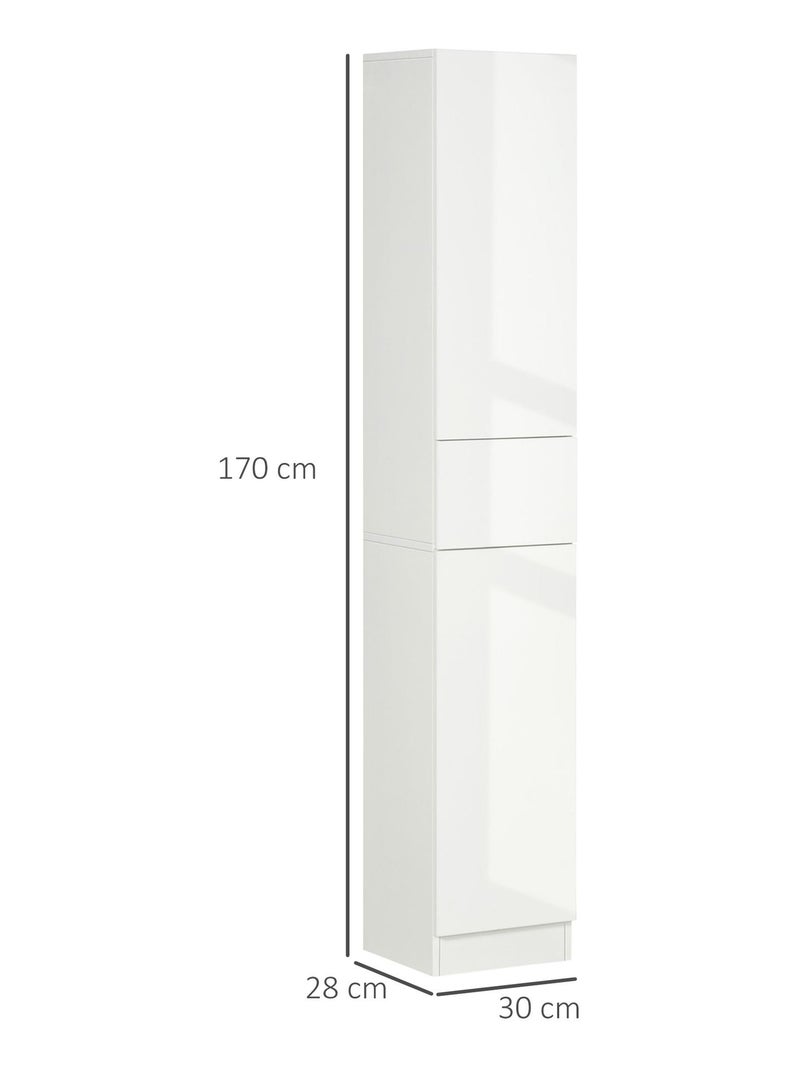 Meuble colonne salle de bain 2 portes 3 étagères tiroir façade blanc laqué Blanc - Kiabi