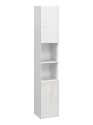 Meuble colonne salle de bain 2 portes étagères 2 niches façade blanc laqué
