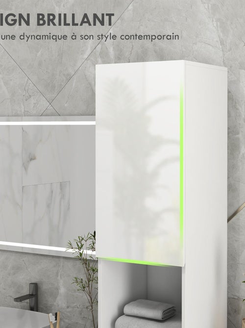 Meuble colonne salle de bain 2 portes étagères 2 niches façade blanc laqué - Kiabi