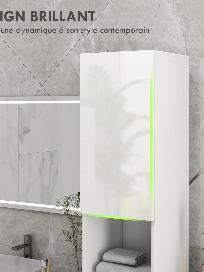 Meuble colonne salle de bain 2 portes étagères 2 niches façade blanc laqué Blanc - Kiabi