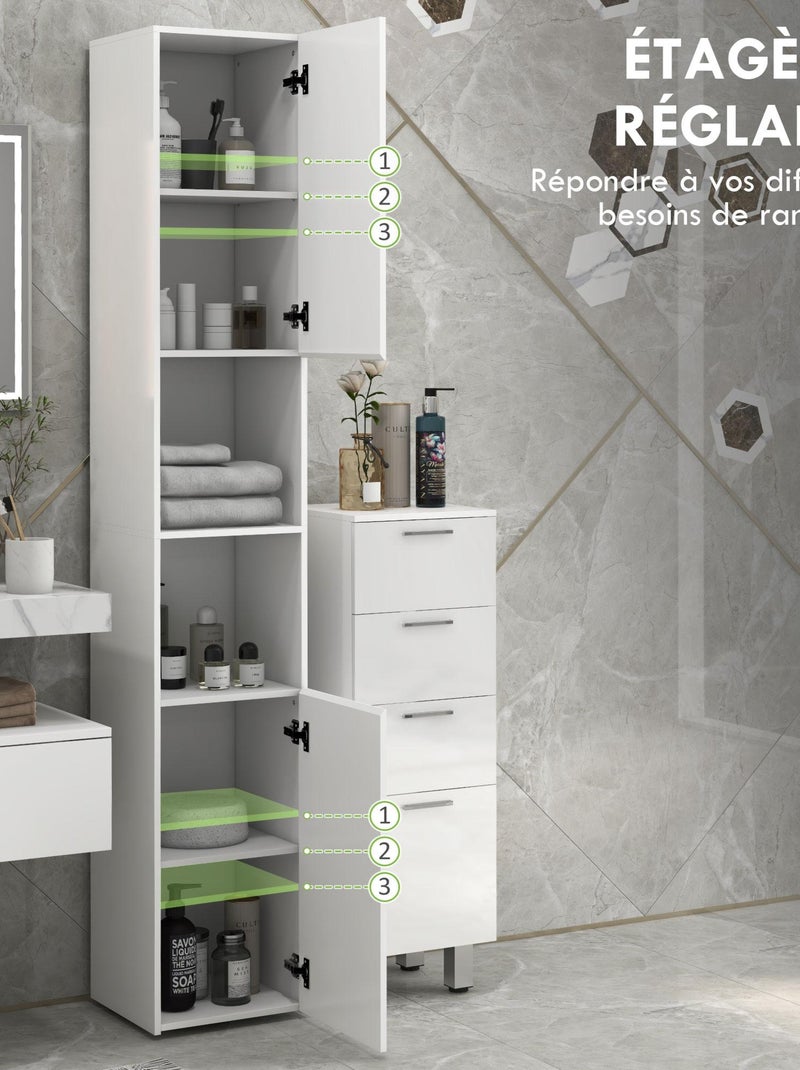 Meuble colonne salle de bain 2 portes étagères 2 niches façade blanc laqué Blanc - Kiabi