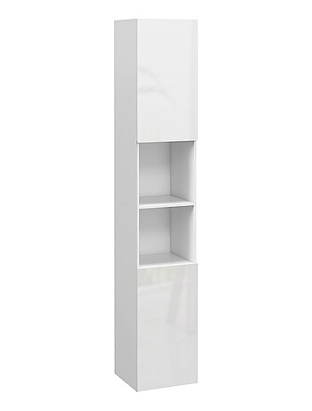 Meuble colonne salle de bain 2 portes étagères 2 niches façade laquée