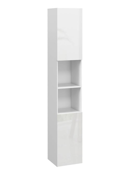 Meuble colonne salle de bain 2 portes étagères 2 niches façade laquée - Kiabi
