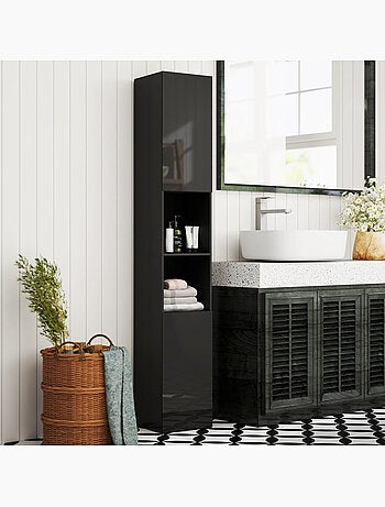 Meuble colonne salle de bain 2 portes étagères 2 niches façade laquée