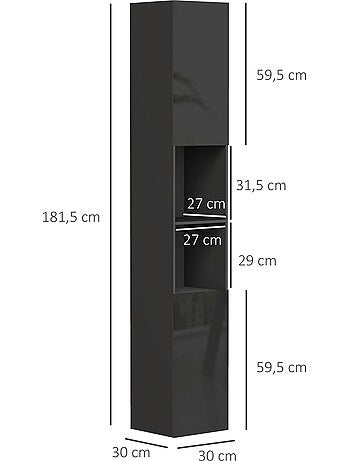 Meuble colonne salle de bain 2 portes étagères 2 niches façade laquée