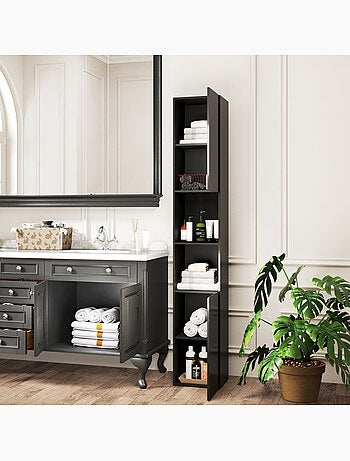 Meuble colonne salle de bain 2 portes étagères 2 niches façade laquée