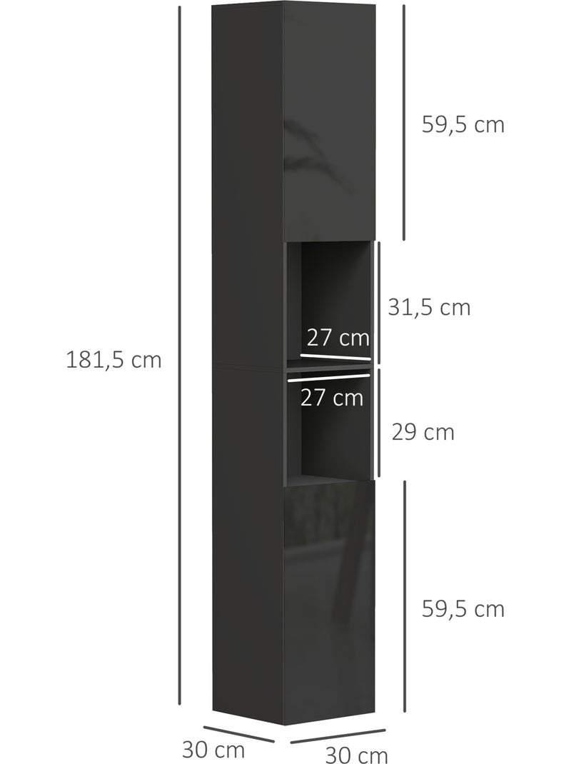Meuble colonne salle de bain 2 portes étagères 2 niches façade laquée Noir - Kiabi
