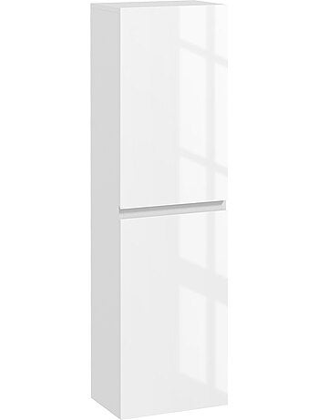 Meuble colonne salle de bain 2 portes étagères façade blanc laqué