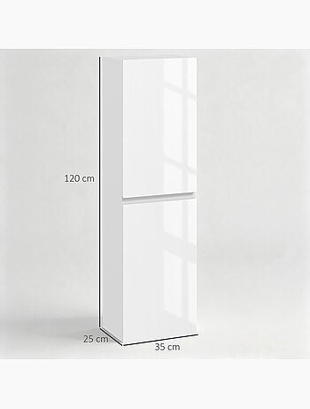 Meuble colonne salle de bain 2 portes étagères façade blanc laqué