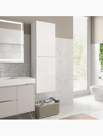 Meuble colonne salle de bain 2 portes étagères façade blanc laqué