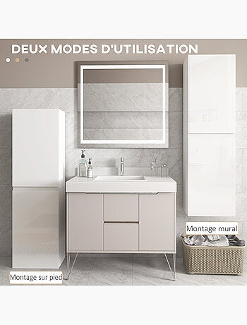 Meuble colonne salle de bain 2 portes étagères façade blanc laqué