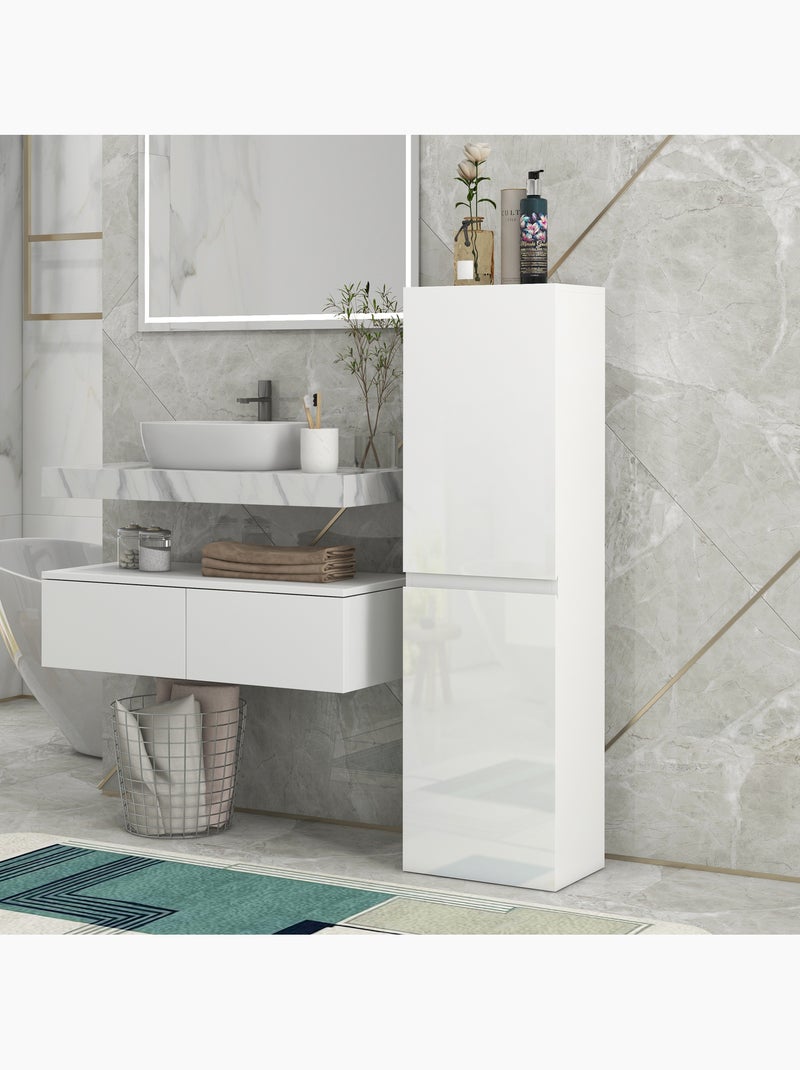 Meuble colonne salle de bain 2 portes étagères façade blanc laqué Blanc Blanc - Kiabi