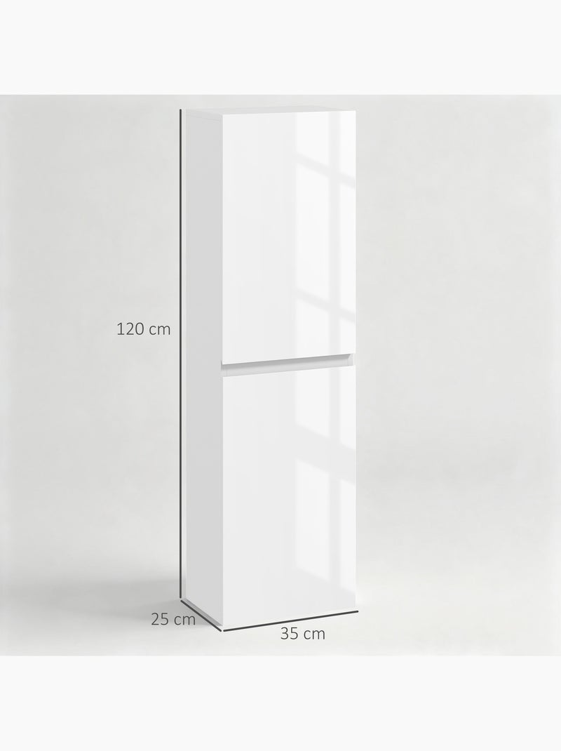 Meuble colonne salle de bain 2 portes étagères façade blanc laqué Blanc Blanc - Kiabi