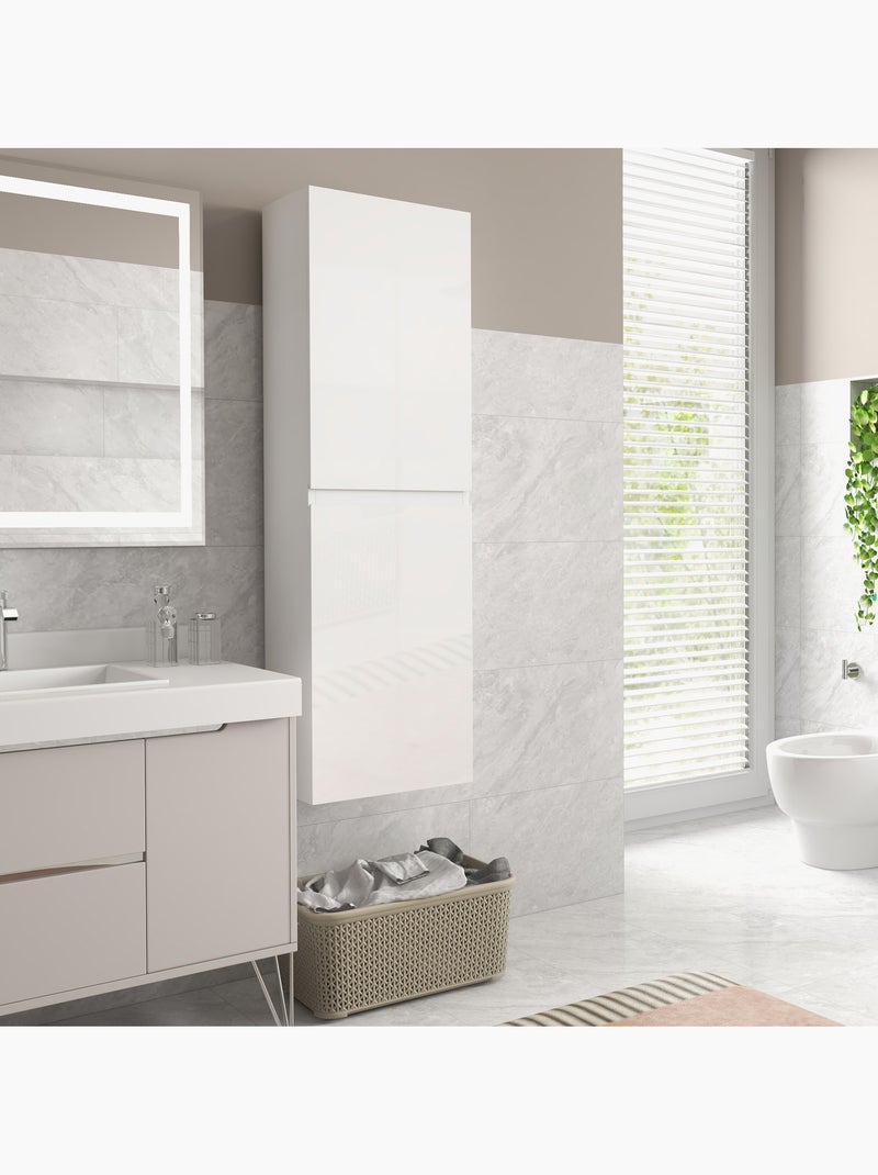 Meuble colonne salle de bain 2 portes étagères façade blanc laqué Blanc Blanc - Kiabi