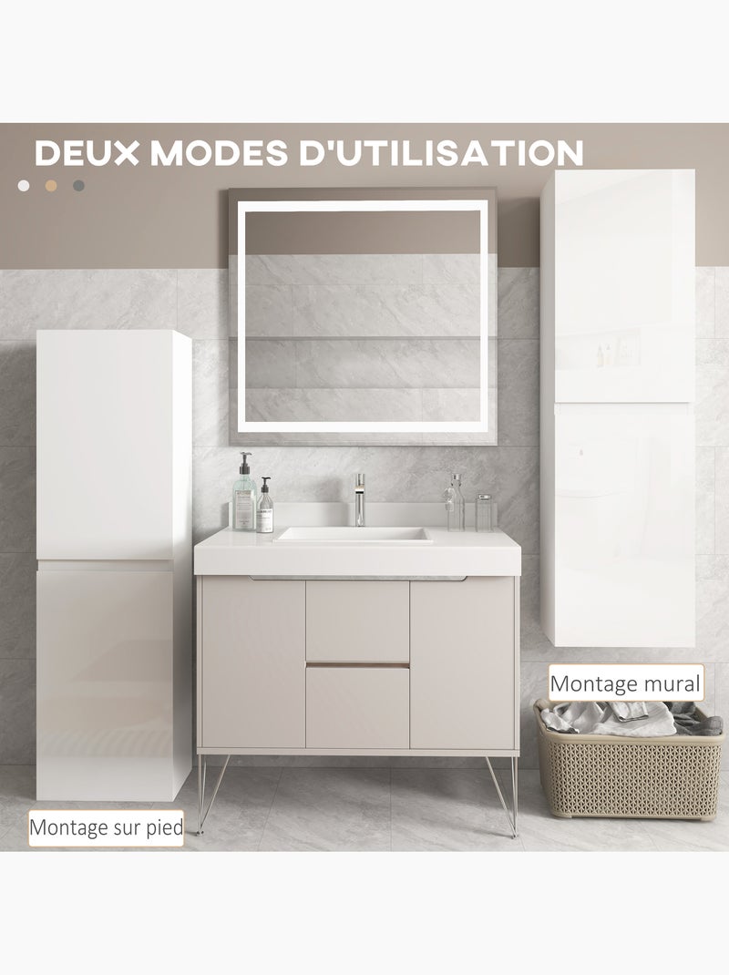 Meuble colonne salle de bain 2 portes étagères façade blanc laqué Blanc Blanc - Kiabi