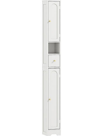 Meuble colonne salle de bain 2 portes tiroir bois blanc