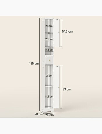 Meuble colonne salle de bain 2 portes tiroir bois blanc