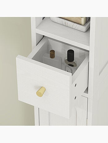 Meuble colonne salle de bain 2 portes tiroir bois blanc