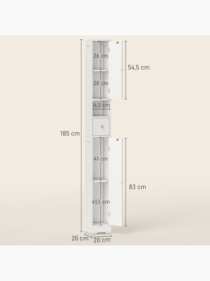 Meuble colonne salle de bain 2 portes tiroir bois blanc Blanc Blanc - Kiabi