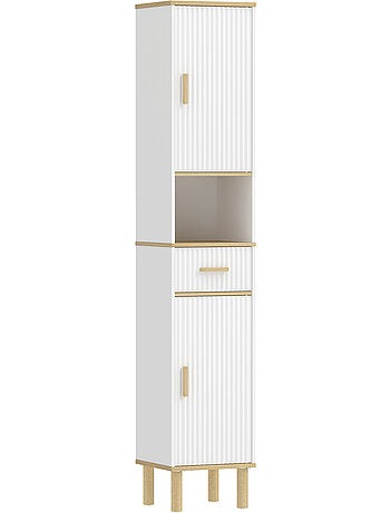 Meuble colonne salle de bain 2 portes tiroir bois blanc