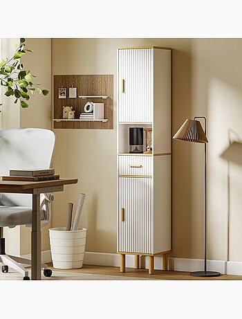 Meuble colonne salle de bain 2 portes tiroir bois blanc