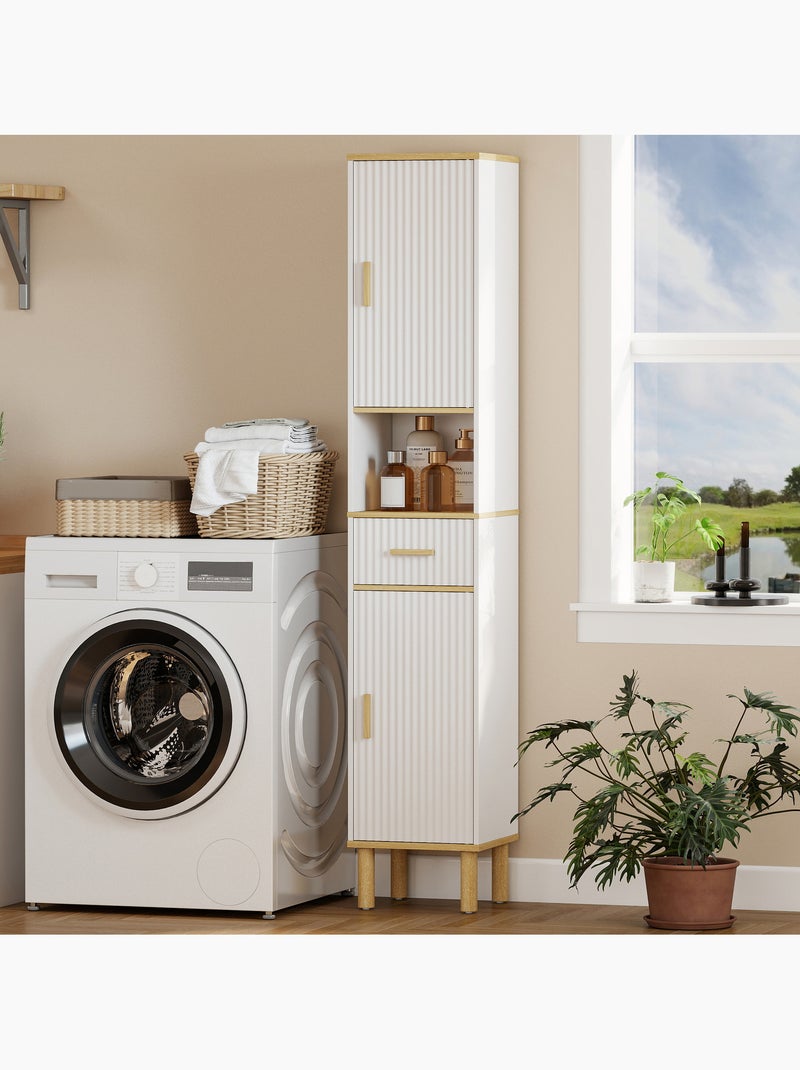 Meuble colonne salle de bain 2 portes tiroir bois blanc Blanc Blanc - Kiabi